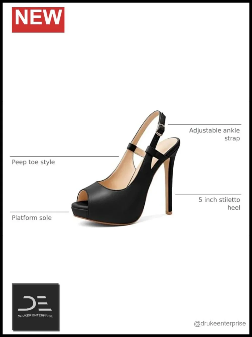 Women's Peep Toe High Heels Slingback Platform Stiletto Pumps 5 Inch Party